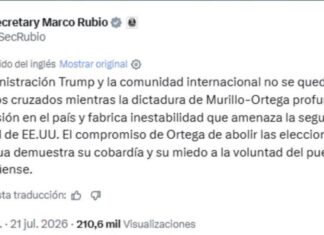 Marco Rubio lanza dura advertencia al régimen de Ortega y Murillo: “No permaneceremos indiferentes”